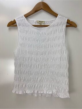 Madewell White Smocked Ruffle-Hem Tank